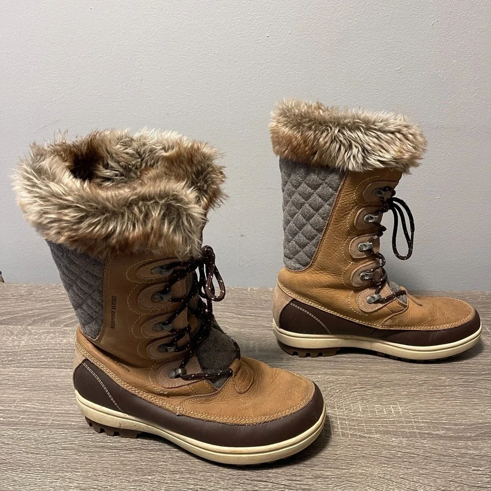 Helly Hansen Womens 7 Brown Faux Fur Lace Up Winter Snow Boots Sherpa Outdoor